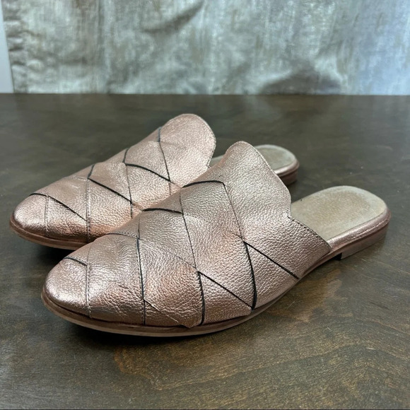 Seychelles Woven Mules Rose Gold Slip On Pink Metallic Slides Size 8 Boho - Picture 1 of 8